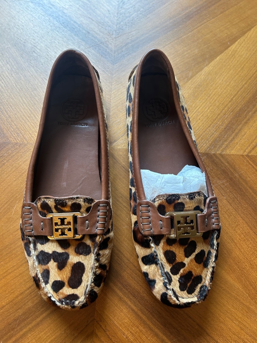 Tory Burch Leopard Women Kendrick Driving Loafer Flats Calf Hair - Size 8.5